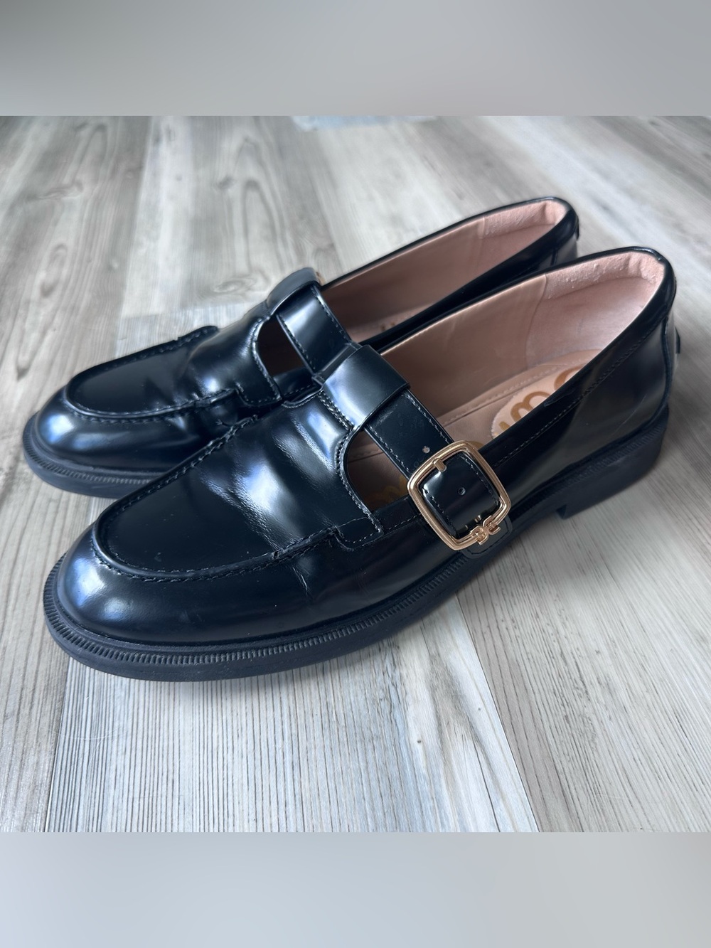 Sam Edelman Black Mary Jane Loafers Gold Buckle Shoes Size 9